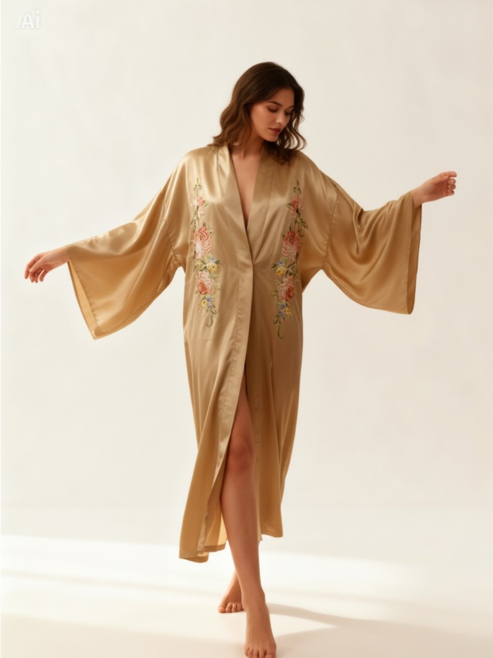 Vintage Peacock Hand Embroidered 100% silk Robe
